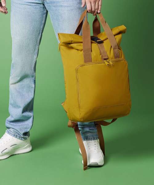 Recycled twin handle roll-top laptop backpack