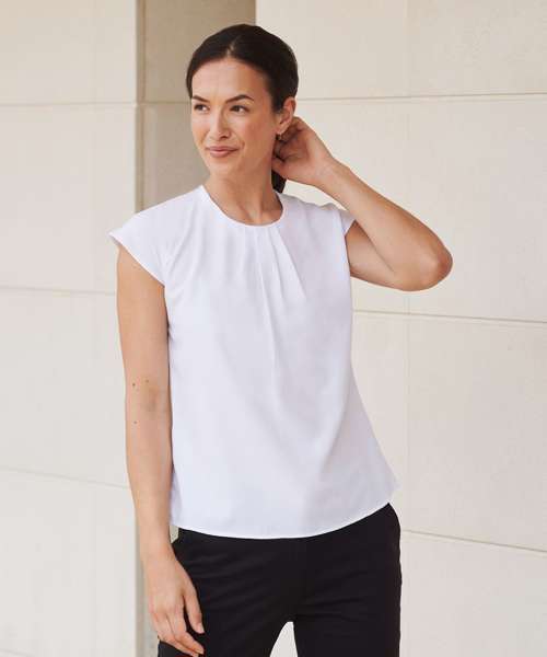Women's pleat front short sleeve blouse