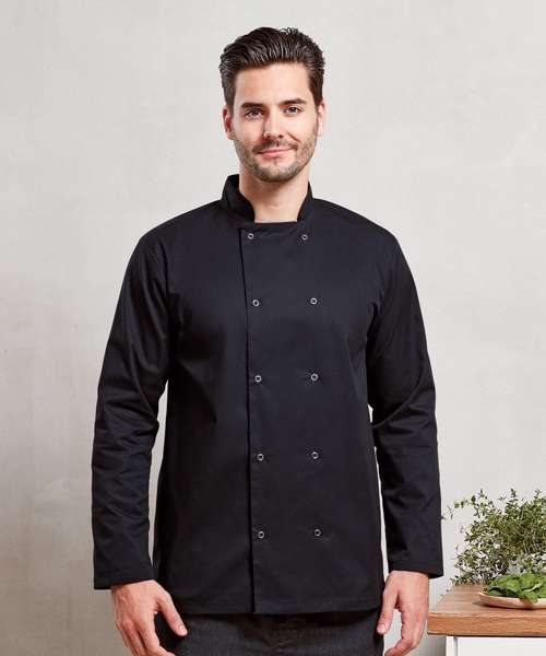 Studded front long sleeve chef's jacket