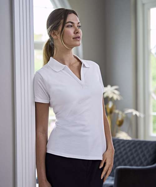 Women’s luxury stretch v-neck polo (1409)